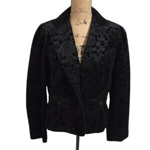 Loft Black Academia Floral Brocade Jacquard Blazer Jacket‎ Size 14